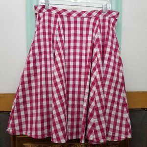 EUC 33" waist, pockets! gingham magenta check circle skirt